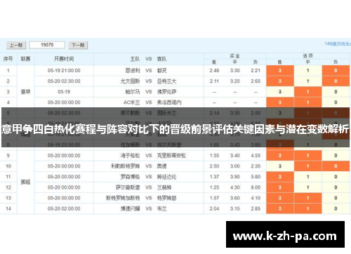 意甲争四白热化赛程与阵容对比下的晋级前景评估关键因素与潜在变数解析